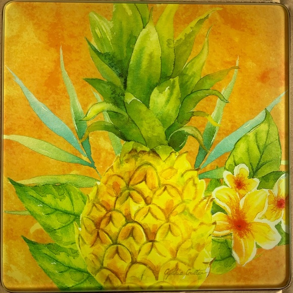 Pineapple Tropical Glass Cheese Board and Cheese Knife Set NEW CounterArt - Picture 6 of 7